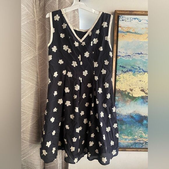 MARELLA Sleeveless Black Beige Floral Dress  Pleated Silk  Sz 6 Made In Italy - Picture 3 of 14